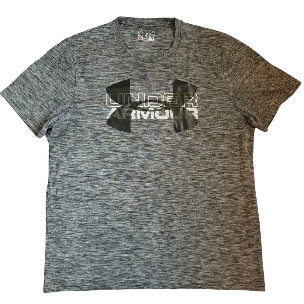 Under Armour HeatGear Mens L Grey Space Dye Heather Graphic Logo T-Shirt